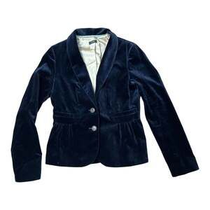 Retro J. Crew Eden Navy Velvet Peplum Blazer academia Jacket sz 10 M
